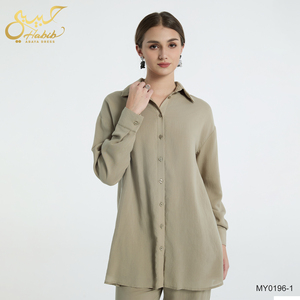 2 Piece Muslim Women Plant-<strong>based</strong> Fabric Tunis Set Lapel Lyocell Shirt &amp; Wide-Leg Pants Casual Modest Islamic <strong>Outfit</strong> - Product Image 3