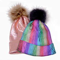 Topi Beanie Rajut Tebal Khusus Tim Olahraga Musim Dingin dengan Pom Pom untuk Wanita dan Gadis, Topi Beanie dengan Cetakan Metalik, Topi Gorras Mewah Berlipat Lembut Y2K