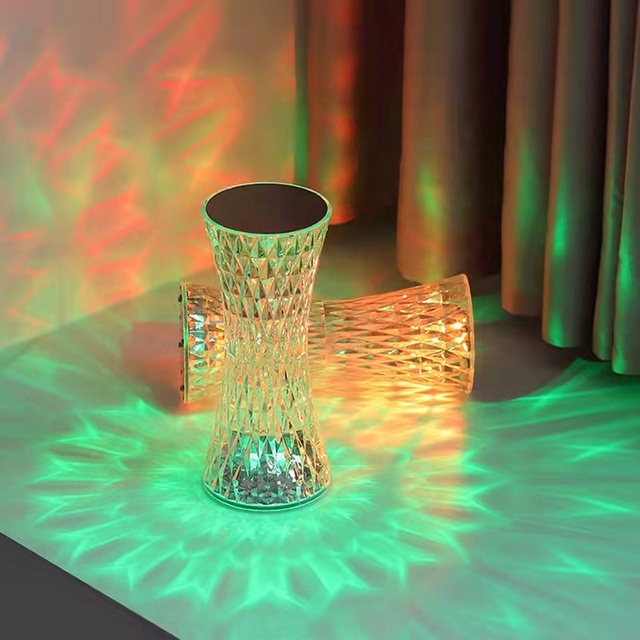 Modern Luxury 3D Crystal Desk Lamp RGB Cordless Decorative Table Lamp Rechargeable Led Night Light for Bar Dinner Bedroom
