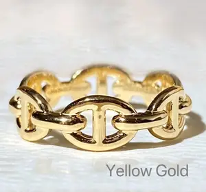 Оптовая продажа, высокое качество, минималистское желтое золото, регулируемое кольцо-цепочка, без никеля, слой нержавеющей стали, эффектное кольцо, ювелирные изделия