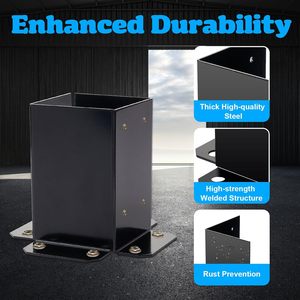 पोस्ट एंकर बेस हेवी ड्यूटी पाउडर कोटेड पोस्ट सपोर्ट ब्रैकेट, मोटी लकड़ी की बाड़ पोस्ट डेकिंग, मेलबॉक्स माउंट और आँगन कवर - Product Image 6