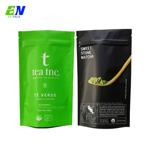 Tea Powder Packing Bags Matcha Tea Used Customized Food Grade Matt Finish Self Standing Pouches Powder Packaging Plastic Bags Aluminum Bag With Zip Lock