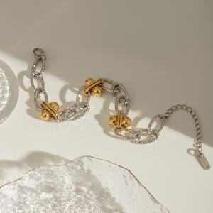 18k Gold Stainless Steel Round <b>Bead</b> Chain <b>Bracelet</b>, Elegant Gold Silver <b>Bracelet</b> Adjustable - Product Image 3