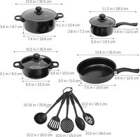 Nouvel ensemble de cuisine Geling 13 pièces noir, ustensiles de cuisson uniques en fonte antiadhésive avec couvercles en verre