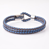 Bracelet pour homme en acier avec fermoir à crochet long et bracelets en cuir cool, bracelet bicolore pour homme