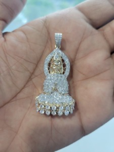 Pendentif Seigneur Bouddha en or massif blanc 18 carats avec diamant de laboratoire de 4,6 ct - Product Image 6