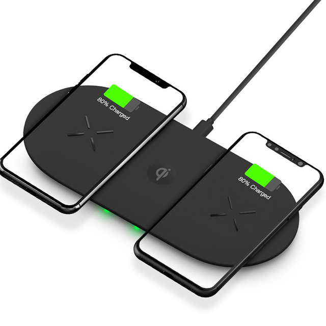 30W Wireless Charger Pad 2 in 1 Dual Fast Charging Station Mat with QC3.0 and Fireproof Material for Dual Phone Use