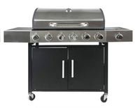 Barbecue au gaz propane commercial à 4 brûleurs, cuisine extérieure portable moderne, chariot avec fonction rôtissoire intérieure, acier thermolaqué