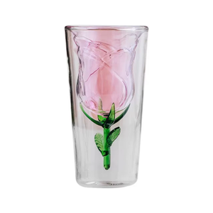 Graziosa Tazza in Vetro Borosilicato a Doppia Parete Rosa con Rosa 3D all'Interno, 200ml, Antigoccia, Trasparente, per Uso Quotidiano - Product Image 2
