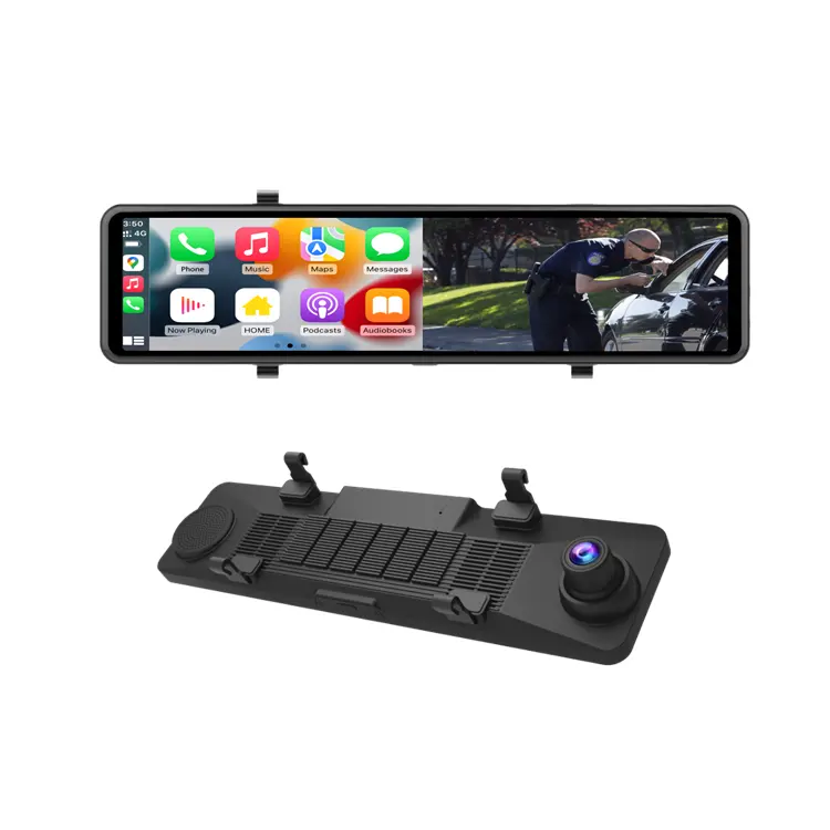 12 ''Không Dây Carplay 4G/5G Toàn Cầu Mạng GPS Navigation Lái Xe Ghi Dash Cam 4K + 1080P Chiếu hậu Gương Dash Cam