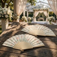 BSBH Personalisierter Hochzeits-Gastgeschenk Handfächer, individuell bedruckter Holz-Faltfächer mit Blumenmuster für Gäste, Brautaccessoire