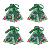 Boîtes à bonbons en papier tropicales en forme de pyramide Flamingo avec ruban, cadeaux spéciaux, boîtes à dragées triangulaires pour mariage, fête, cadeaux sucrés