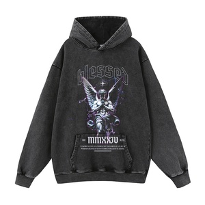 <span class=keywords><strong>Ropa</strong></span> <span class=keywords><strong>Urbana</strong></span> Estilo Americano, Sudadera Holgada de Algodón con Estampado de Personajes Desgastados, Sudadera con Diseño de Ángel Relámpago para Hombre - Product Image 1