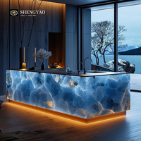 Comptoir de bar moderne en cristal de quartz rose avec éclairage LED, transparent et lumineux, pour la maison, l'appartement, la table