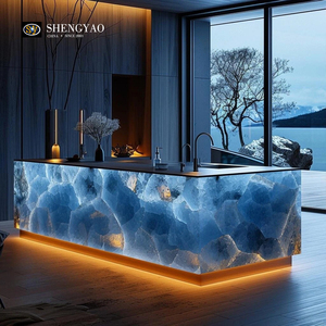 Moderno Bancone Bar in Cristallo con Texture di Quarzo Rosa Illuminato a <span class=keywords><strong>LED</strong></span> Trasparente Luminoso per Casa e Appartamento - Product Image 4