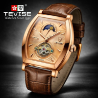 Montre mécanique automatique de luxe TEVISE OEM, de haute qualité, cadran de 40 mm, bracelet en cuir, étanche, pour homme