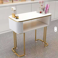 Table de manucure pliante simple et luxueuse en verre japonais blanc à une seule lumière avec rangement