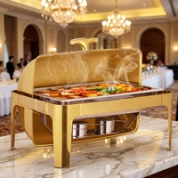 Ensemble de chauffe-plats de style buffet, polyvalent, en acier inoxydable, alimenté au gaz, tension universelle, avec support pour cuillère et réservoir d'eau