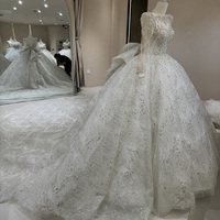 Jancember DW0083 robe de mariée royale moderne de luxe avec nœud perlé pour femme avec train chapelle et cristal et appliques en dentelle