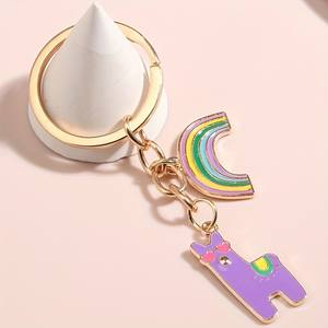 Porte-clés dessin animé mignon alpaga et arc-en-ciel | Animal porte-clés sac à main sac à dos voiture charme écouteur accessoire amis cadeau - Product Image 2