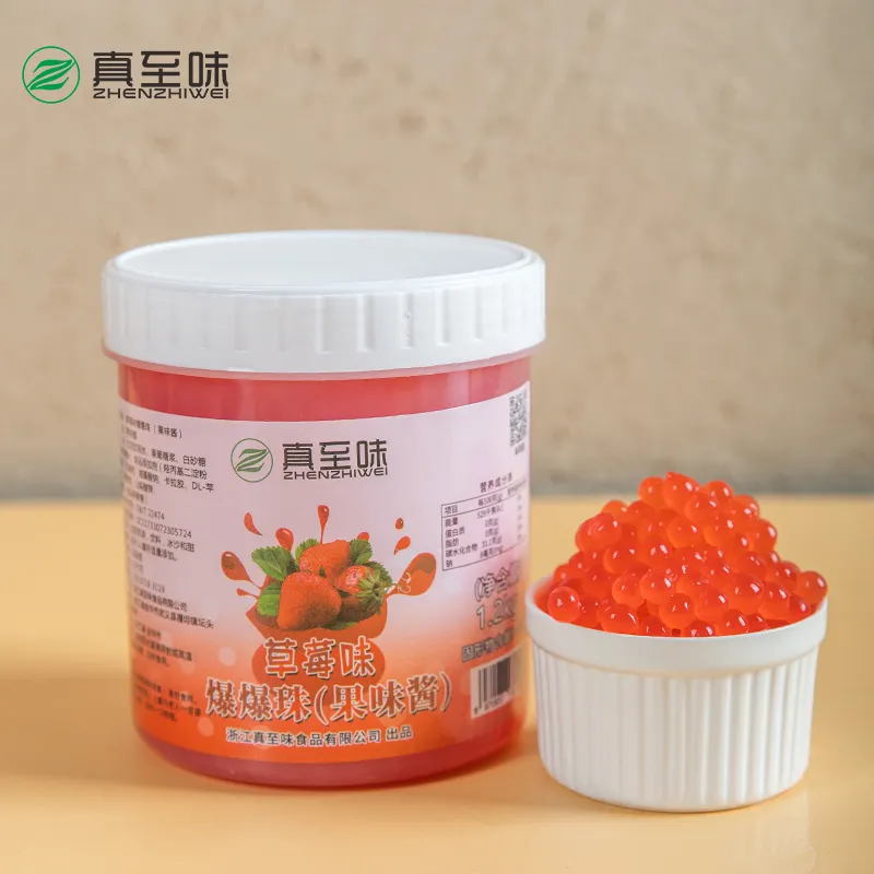 Strawberry Popping Pearls Beverage Boba Milktea Ready To Serve Bursting Boba Flavorful Fruit Juices Ball Free label making