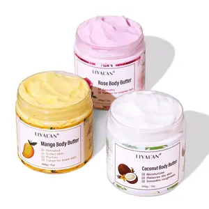 Private Label Dry Skin Moisturizing Lightening Body Cream Vegan Coconut Rose Mango Shea Body Butter