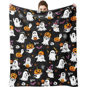 Pink Cartoon Ghost Raschel <b>Blanket</b> Plush Soft Anti-Pilling Rectangular Home Decor Autumn Style Printed Throw Cover - Product Image 3