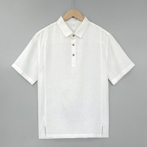 Polo en lin et coton pour homme avec logo personnalisé, respirant, à manches courtes, décontracté, boutonné, personnalisation OEM - Product Image 1