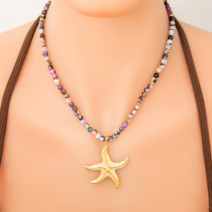 Collar de cuentas de piedra natural estilo retro francés, serie Océano de Playa, con colgante y cadena para clavícula, joyería transfronteriza europea y americana - Product Image 2