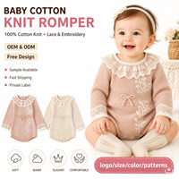 Romper de Punto para Bebé con Cuello de Encaje de Lujo, Bordado de Flores, Elegante Mono para Bebé, Ropa Infantil Personalizada