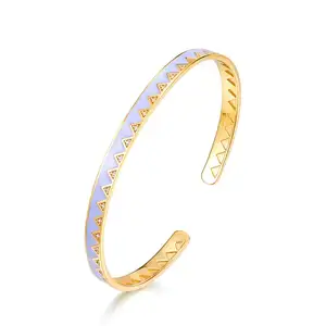 Oro reale placcato S925 sterling argento geometriche ondulato dello smalto del braccialetto del braccialetto per le donne