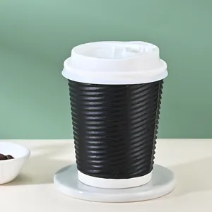 לוגו מותאם אישית חד פעמי נייר כוס 8 oz שחור חוט קפה נייר כוס מעובה שכבה כפולה חם לשתות נייר כוס