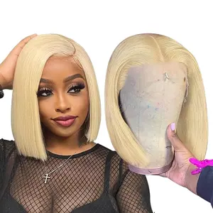 Vente en gros 100% perruque bob de cheveux humains préplumée sans colle 613 perruques pleine dentelle frontale blonde bob cuticule aligné perruque de cheveux européenne