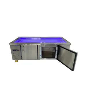 中国サプライヤープロフェッショナルステンレス鋼オープントップ氷冷凍シーフード肉ディスプレイ冷蔵庫ショーケース魚冷凍庫