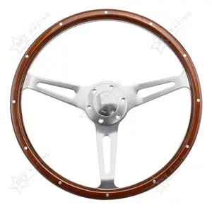 Hot Sale Car Modification Part Real Wood Aluminum Universal Wooden Grain 380mm Vintage Classic Wood Steering Wheel for Auto