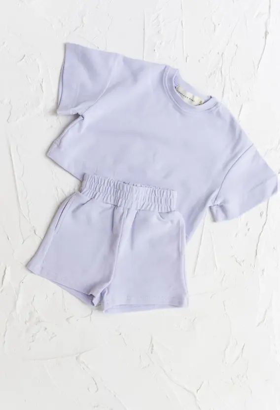 Bebek çocuklar yaz düz renk boy T-Shirt ve kısa setleri erkek kız pamuklu bluz gömlek gevşek şort 2 parça