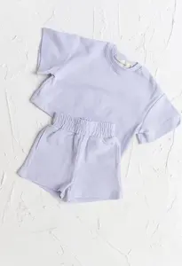 Setelan kaus dan celana bayi laki-laki perempuan, Atasan katun longgar warna polos musim panas 2 potong
