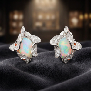 Luxury <b>Opal</b> Stud <b>Earrings</b> 18K Gold Diamond Animal Shape Party Women's Jewelry - Product Image 3