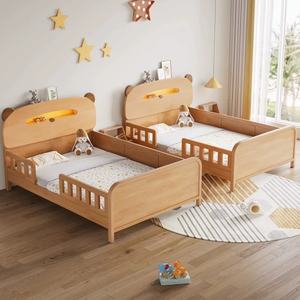 Camas de tamaño completo para niños, <span class=keywords><strong>cama</strong></span> de madera maciza con luz LED de oso moderno de alta calidad con barandilla para dormitorio infantil - Product Image 1