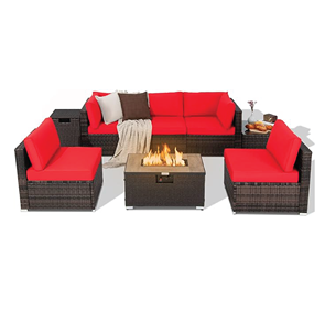 Juego de Muebles de Patio de Mimbre Sintético de Temporada a Precio Económico con Mesa de Centro de Vidrio Templado, Conjuntos de Jardín para Exteriores - Product Image 1