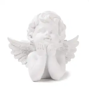 4.9英寸树脂白角雕像祈祷小天使雕像抱着脸颊翅膀天使装饰雕像