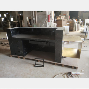 Bureau de réception de salon moderne, <span class=keywords><strong>comptoir</strong></span> de réception en marbre doré et noir, personnalisé - Product Image 5