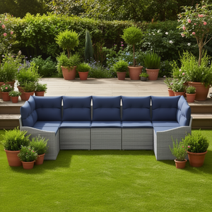 Conjunto de Sofá de Jardín de Ratán Sintético Gris con Cojines, 7 Piezas, Muebles de Exterior de Diseño Contemporáneo - Product Image 2