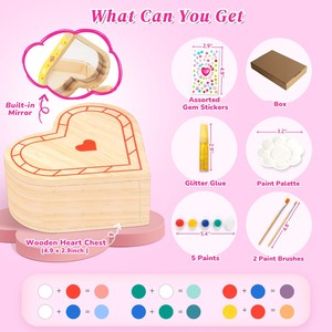 Kit Scatola Portagioie in Legno a Forma di Cuore con Diamanti, Set Artistico Natalizio per Bambine, Giocattoli Creativi per Bambini - Product Image 6