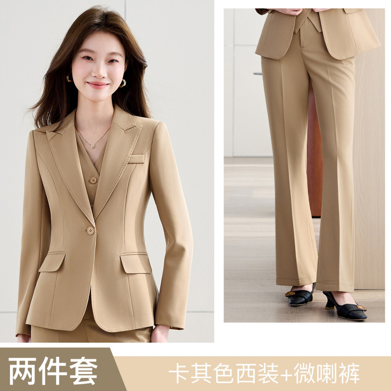 Khaki suit with slightly flared trousers