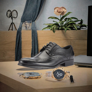 Chaussures habillées Oxford en cuir véritable pour hommes, à lacets, bout rond, pour affaires et soirées - Product Image 3