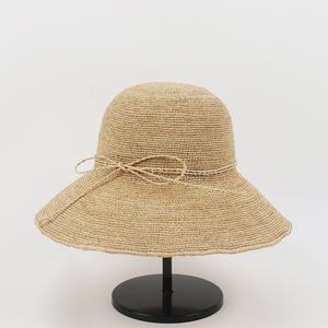 Chapeau de paille en raphia tressé à la main <span class=keywords><strong>pour</strong></span> l'été, chapeau de paille en raphia <span class=keywords><strong>pour</strong></span> femmes, voyage, plage, protection UV, visière, chapeau de pêcheur - Product Image 4