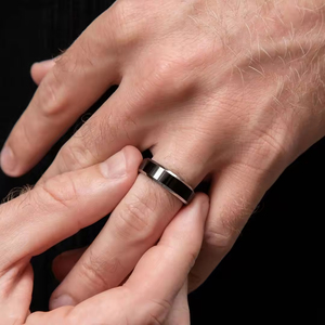 Cao đánh bóng sáng bóng 6mm 8mm đen TITAN Nhẫn đính hôn ban nhạc đám cưới cho nam giới bán buôn - Product Image 5