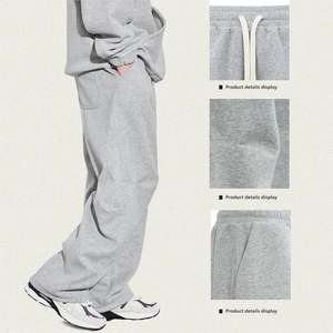 Pantalons de jogging décontractés pour hommes, coupe ample, teint en pièce, en laine, taille élastique, taille mi-haute, jambe droite ouverte, 320 g - Product Image 2