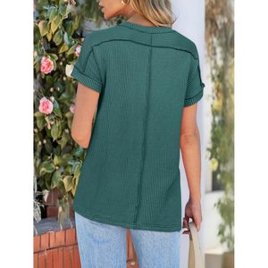 Womens Short Sleeve Ribbed Knit <b>Top</b> Crewneck <b>High</b> Low Hem Casual Spring Summer <b>Tops</b> Soft Pullover Women's Knitwear - Product Image 6